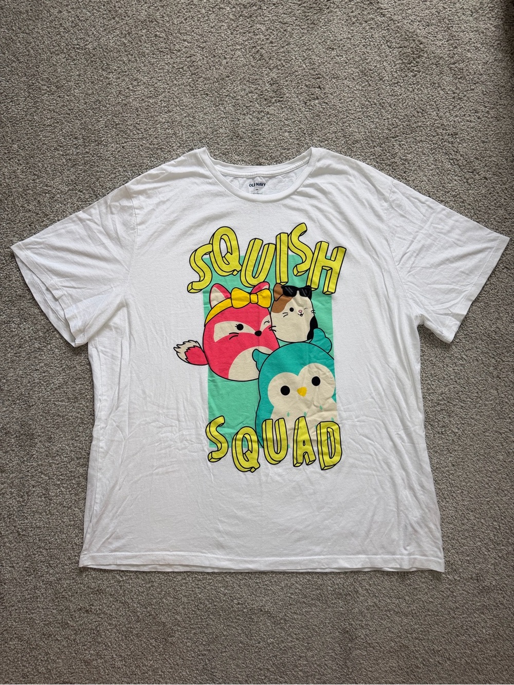 Old Navy White Squish Squad Graphic Tee with Yellow Accents